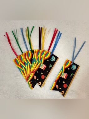 Hand Crafted Kids Bookmarks with Rainbow Edge and Multicolor Ribbons